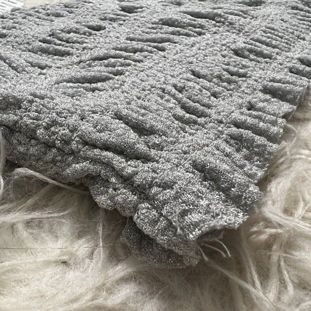 Urban Outfitters Lrg Shay Puff Sleeve Ruched Cinched Crop Top Grey Glitter NWT - Picture 9 of 12